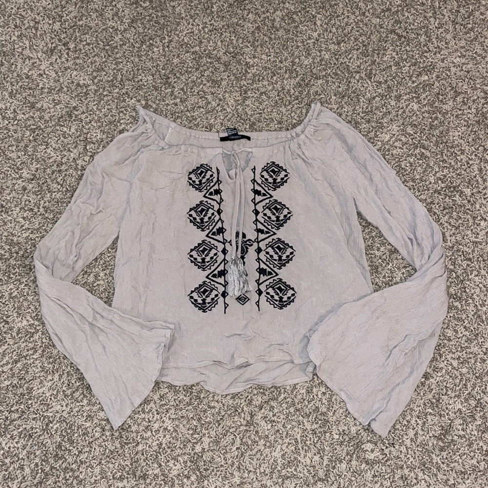 Cut-out Shoulder Long Sleeve Blouse